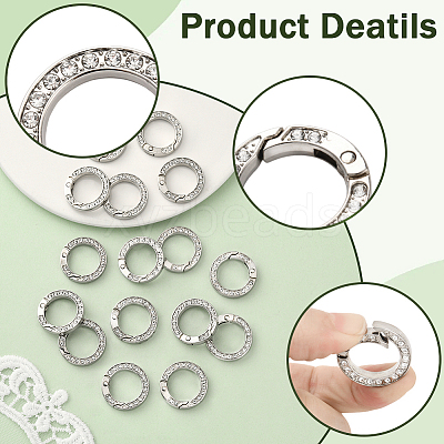 16Pcs Alloy Rhinestone Spring Gate Rings FIND-SP0004-52C-1