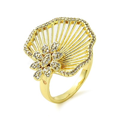 Brass Micro Pave Cubic Zirconia Open Cuff Rings RJEW-K256-07G-1