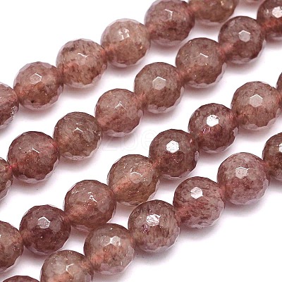 Faceted(128 Facets) Natural Strawberry Quartz Round Bead Strands G-L411-27-6mm-1