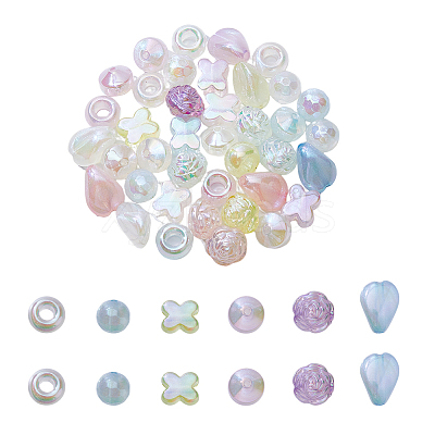 60Pcs 6 Style Plating Acrylic Beads OACR-FH0001-048-1