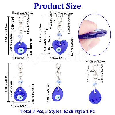 3Pcs 3 Styles Handmade Lampwork Evil Eye Pendant Decorations HJEW-CP0001-37-1