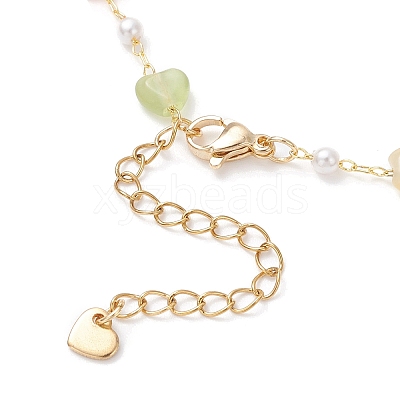 Colorful Cat Eye Heart & Plastic Pearl Beads Brass Chain Bracelet Making AJEW-JB01387-1