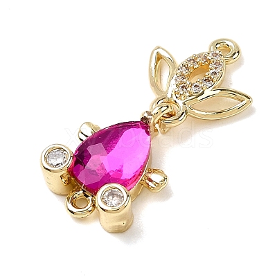 Brass Micro Pave Clear Cubic Zirconia Fish Links Connector Charms KK-K375-26G-20-1