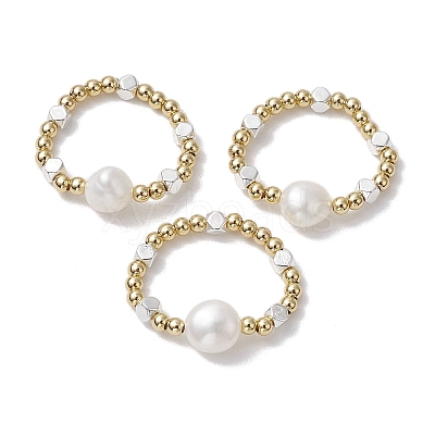 Brass Beads & Synthetic Hematite Beads Elastic Rings for Women RJEW-JR00806-1