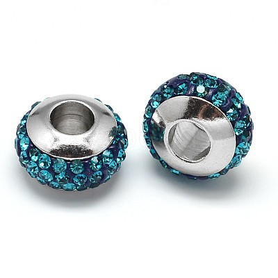 Rondelle 304 Stainless Steel Polymer Clay Rhinestone European Beads GPDL-P003-M-1