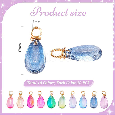100Pcs 10 Colors Gradient Color Glass Pendants PALLOY-PH01757-1