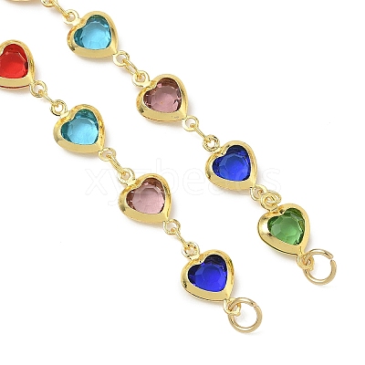 Brass Glass Colorful Heart Link Chain Bracelet Making AJEW-JB01629-1