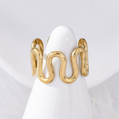 Wave 304 Stainless Steel Finger Rings for Women RJEW-F174-06G-1