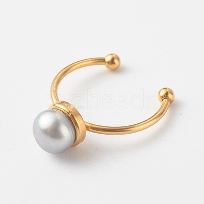 Shell Pearl Round Beads Cuff Rings RJEW-JR00375-1