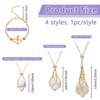 4Pcs 4 Styles Brass Braided Macrame Pouch Empty Stone Holder Bracelet Making & Necklaces Making Set for Women SJEW-DC00001-1