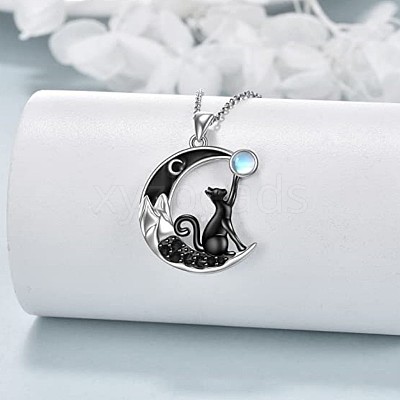 Alloy Jet Rhinestone Enamel Black Moon with Cat Shape Pendant Necklaces for Women WG3CB78-01-1