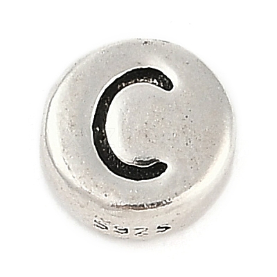 925 Sterling Silver Flat Round with Letter Beads LS-STER-G044-01AS-C-1