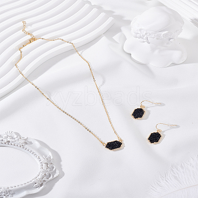 Hexagon Alloy Resin Pendant Necklaces and Dangle Earrings Sets for Women SJEW-LP0001-52A-1