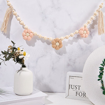 Wooden Banners with Flower Tassels Pendant Hanging Bunting FIND-WH20019-93A-1