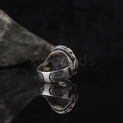 Oval Natural Dyed & Heated Black Agate Finger Rings PW-WG03CB0-01-1
