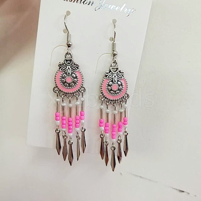 Bohemian Style Alloy Enamel Flat Round Tassel Chandelier Earrings FS-WG14215-11-1