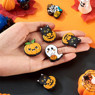 6Pcs 6 Styles Halloween Theme Silicone Focal Beads SIL-TA0002-44-1