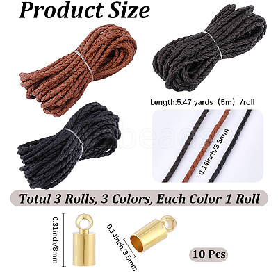 15M 3 Colors Braided Round Soft PU Imitation Leather Cords OCOR-CL0001-11C-1