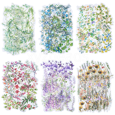 120Pcs 6 Styles Flower PET Decorative Stickers DIY-SP0006-78-1