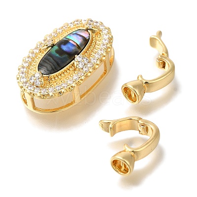 Brass Micro Pave Clear Cubic Zirconia Fold Over Clasps KK-K389-013G-1