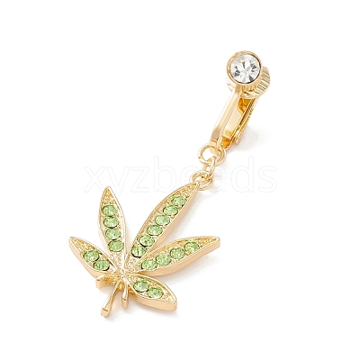Leaf Rhinestone Charm Belly Ring AJEW-F057-05G-1