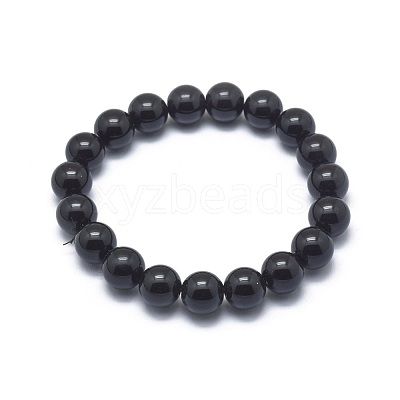 Synthetic Black Stone Bead Stretch Bracelets BJEW-K212-A-032-1