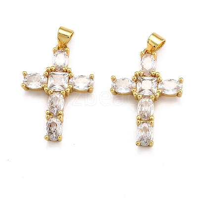 Brass Micro Pave Clear Cubic Zirconia Pendants ZIRC-J025-41G-1