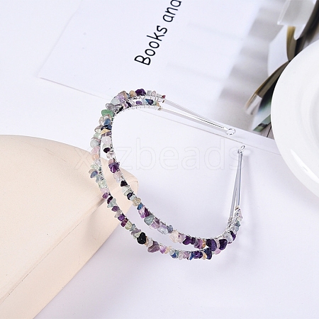 Double Row Natural Fluorite Chip Hair Bands PW-WG21554-09-1