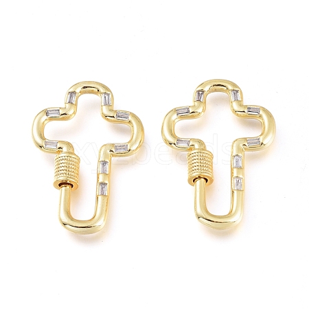 Brass Micro Pave Cubic Zirconia Screw Carabiner Lock Charms KK-M206-10G-01-1