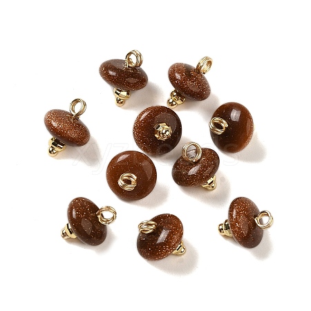 Synthetic Goldstone Rondelle Charms with Rack Plating Brass Loops G-G110-05B-05-1