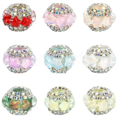 9Pcs 9 Colors Acrylic Rhinestone Rondelle Beads OACR-YW0004-54-1