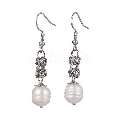 Oval Natural Pearl Dangle Earrings EJEW-JE05614-02-1