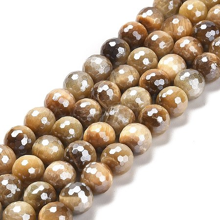 Electroplated Natural Tiger Eye Round Beads Strands G-L598-A04-03-1