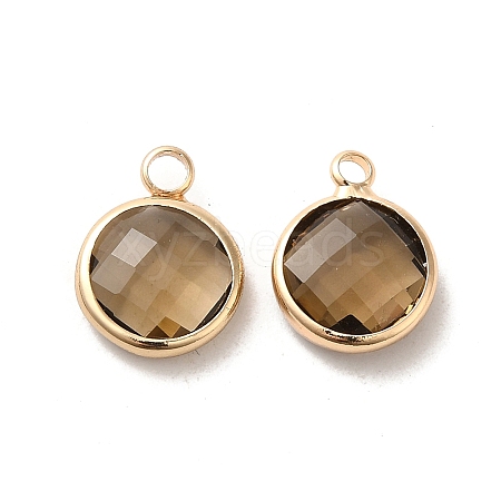 Golden Tone Brass Glass Flat Round Charms GLAA-M003-B-07G-1