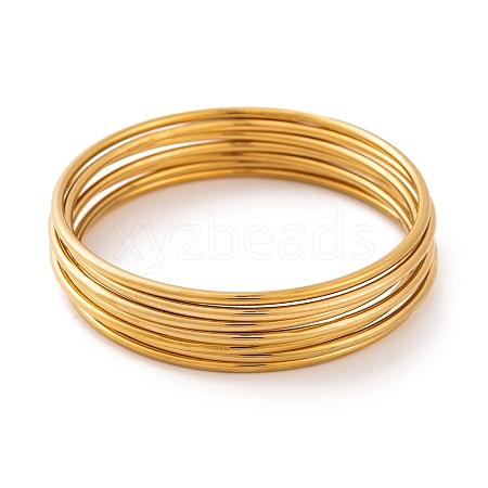 7 cs PVD Vacuum Plating 304 Stainless Steel Bangles Set for Women BJEW-A011-09G-G-1