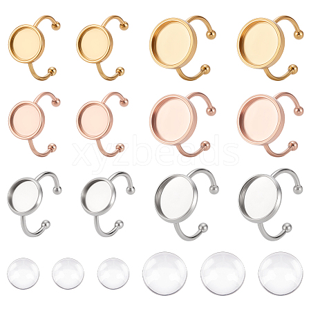 18Pcs 6 Style 304 Stainless Steel Open Cuff Ring Findings STAS-UN0042-76-1