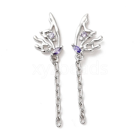 Purple Cubic Zirconia Butterfly Dangle Stud Earring EJEW-H092-09P-1