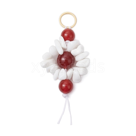 Flower Natural Carnelian & Glass Beaded Pendant Decorations HJEW-JM02387-01-1