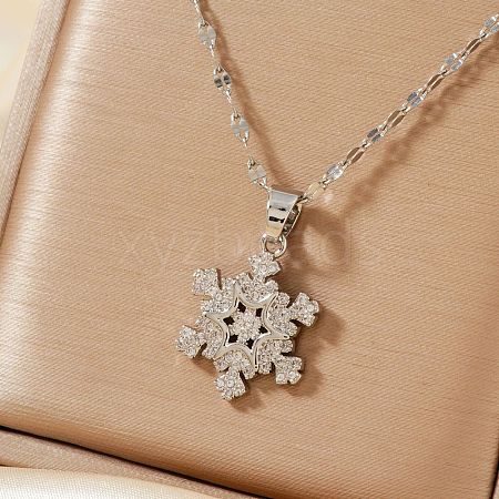 Christmas Snowflake Brass Cubic Zirconia Pendant Necklaces BF5591-2-1