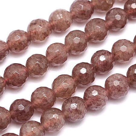 Faceted(128 Facets) Natural Strawberry Quartz Round Bead Strands G-L411-27-6mm-1