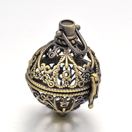 Round Brass Hollow Cage Pendants KK-L083-06AB-RS-1