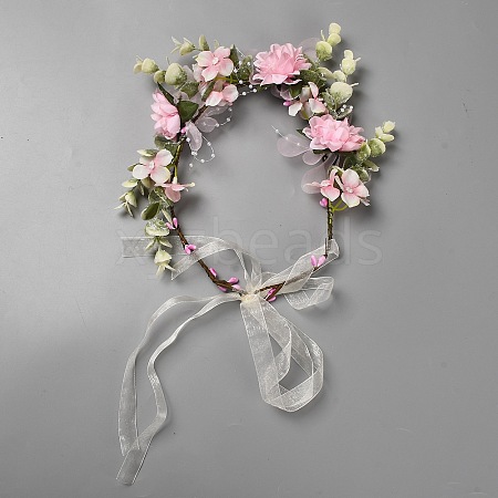 Cloth Artificial Flower Garland Headbands AJEW-WH20019-02A-1