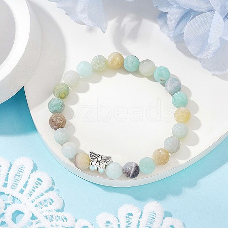 Natural Frosted Flower Amazonite Beads Stretch Braclets for Women BJEW-JB11450-1