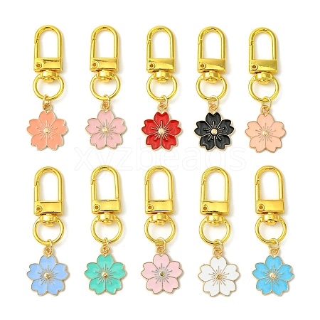 10Pcs 10 Colors Flower Alloy Enamel Pendant Decorations HJEW-JM02753-1