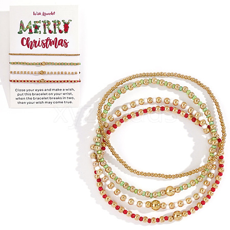 4Pcs Christmas Theme Glass Seed & CCB Beads Stretch Bracelets UT8659-2-1