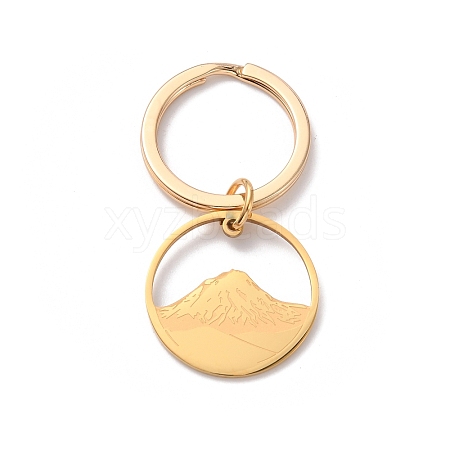 Round Ring with Mountain 304 Stainless Steel Pendant Keychain KEYC-WH0027-109G-1