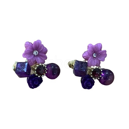 Flower Alloy Glass Stud Earrings FS-WG2DF47-01-1