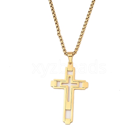 201 Stainless Steel Religion Pendant Box Chain Necklaces for Women NJEW-U018-02G-01-1