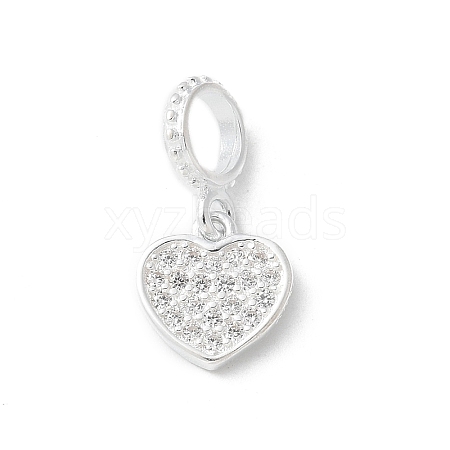 925 Sterling Silver Clear Cubic Zirconia Heart European Dangle Charms STER-H115-07S-1