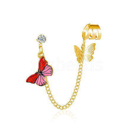 Butterfly Alloy Enamel Chains Tassel Stud Earrings WG03E93-07-1